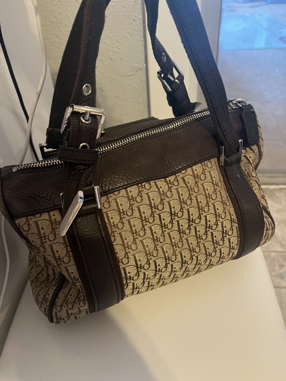 Dior Designer-Inspired Brown and Tan Monogram Shoulder Bag